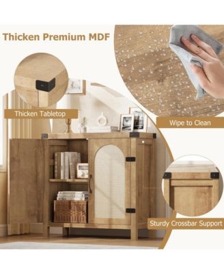 Rattan Sideboard Buffet Cabinets with Storage, Farmhouse Kitchen Accent Storage Cabinet with Drawer