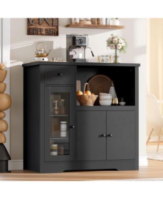 Storage Cabinet with Adjustable Shelves & Microwave Stand, Buffet Sideboard with Drawer