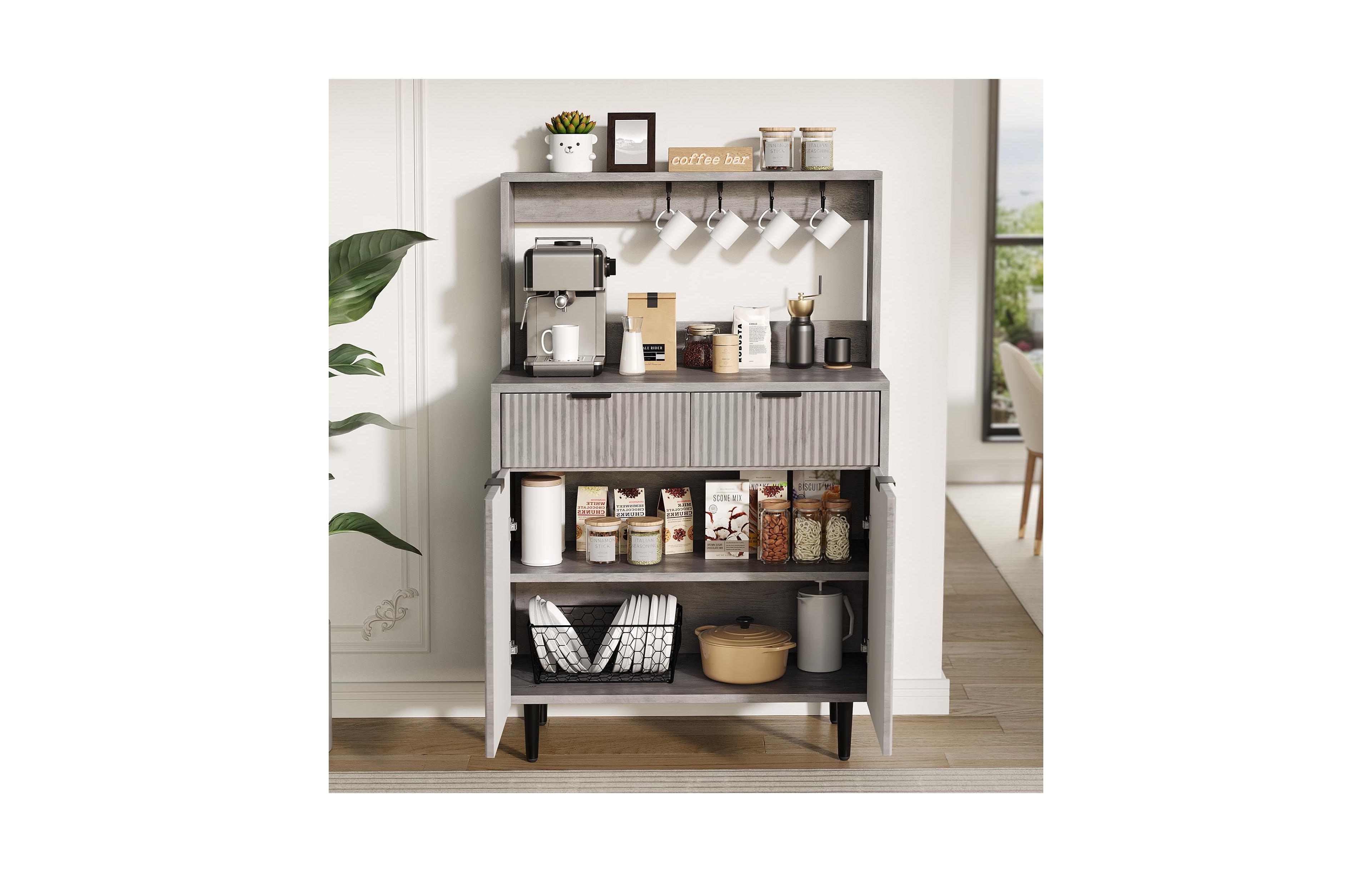 Gaomon Fluted Sideboard Buffet Cabinet with Storage, Modern Coffee Bar Cabinet with 2 Drawers & Adjustable Shelves