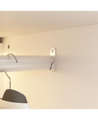 47 Inch W Glass Doors Armoires Metal Frame Wardwore with LED Lights, Hanging Rod (74.8 in. H x 19.2 in. D