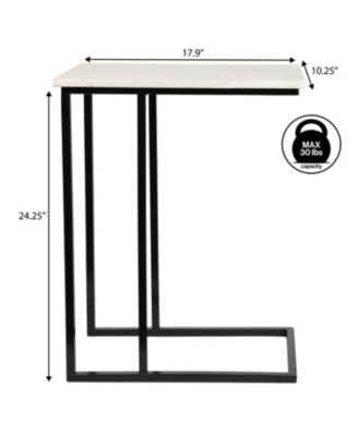 Caius 24.25" Designer Industrial Metal C-Shaped End Table and Side Couch Table with White Marble Top