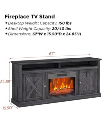 67" Fireplace TV Stand, 23" Color Adjustable Insert, Remote Control, Timer, Wood Media Console with Cabinets