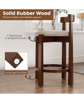 24'' Counter Height Bar Stools Set of 2 w/Backrests & Footrests for Kitchen