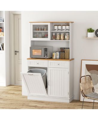 Double Tilt Out Trash Cabinet w/ Hutch Kitchen Pantry Storage Cabinet