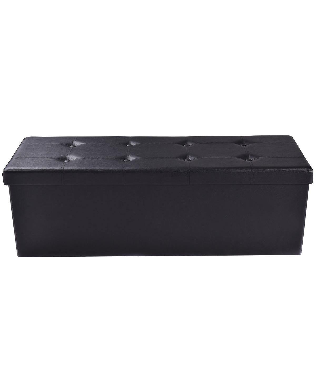 Costway 45''x15''x15'' Large Folding Storage Faux Leather Ottoman Pouffe Box Stool