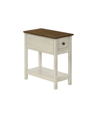 Accent Table, End, Side Table, 2 Tier, Narrow, Bedroom, Lamp, Storage Drawer, Antique White Veneer, Brown Veneer, Transitional