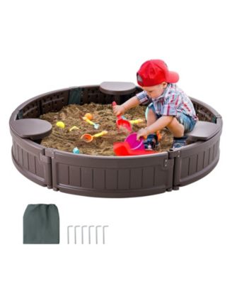 Kids Outdoor Sandbox with Seats and Cover for Backyard Play