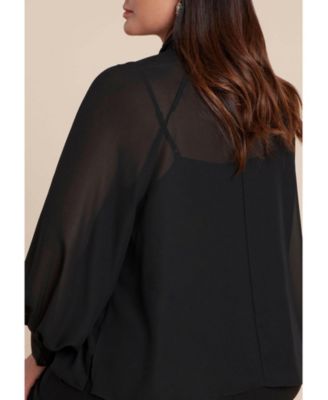 Women's Sheer Neck Tie Blouse