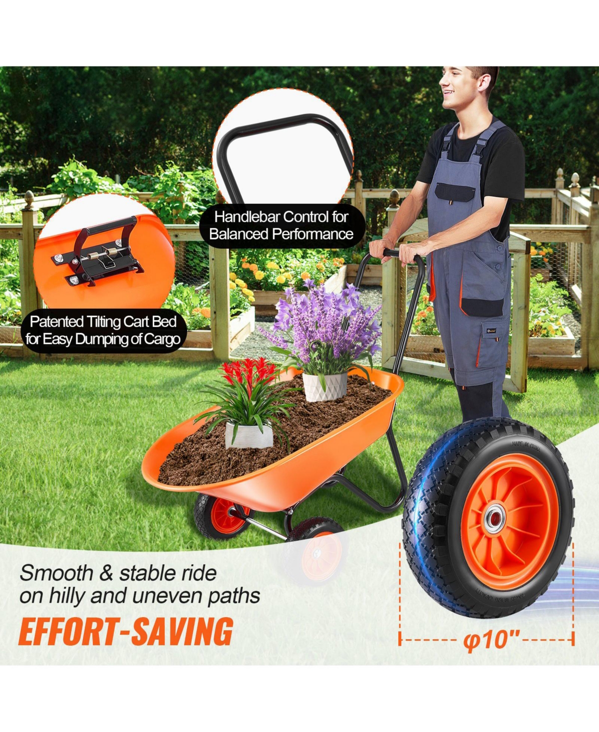 Sugfit 2-Wheel Wheelbarrow with 5 Cu.Ft Capacity & Easy-Grip Handle
