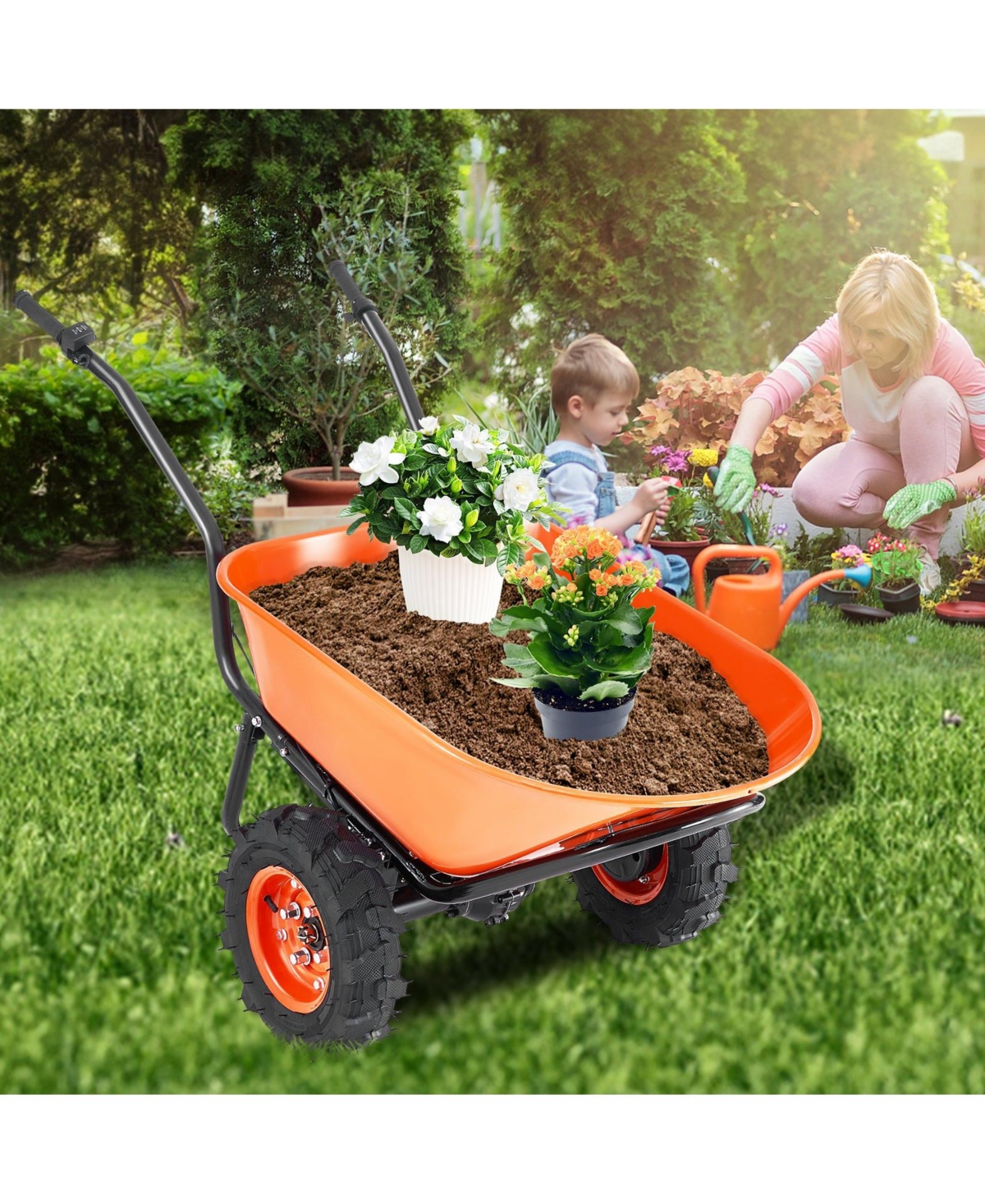 Sugfit Heavy-Duty Electric Wheelbarrow with 7 Cu.Ft Capacity & Dual Wheels