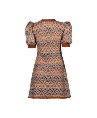 Women's Short Knitted Dress With Puffed Sleeves