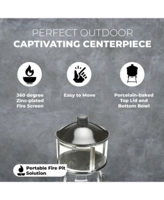 Portable Fire Pit, 28" Outdoor Fireplace w/ Sliding Door