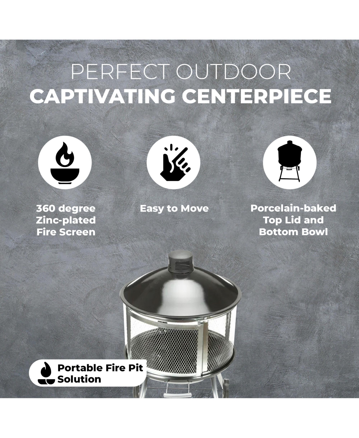 Four Seasons Courtyard Portable Fire Pit, 28" Outdoor Fireplace w/ Sliding Door