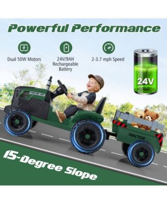 24V Kids Ride On Tractor with Detachable Trailer