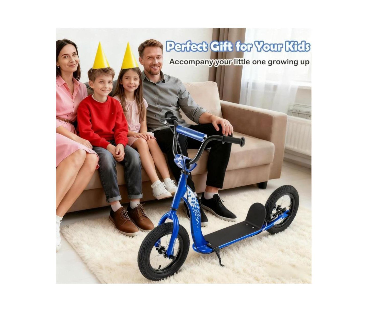 Детская игрушка HONGGE Youth Kick Scooter with Adjustable Height & Inflatable Wheels, Wide Deck, 165 lbs Capacity, Ages 8-13, цвет: Синий — фото 6