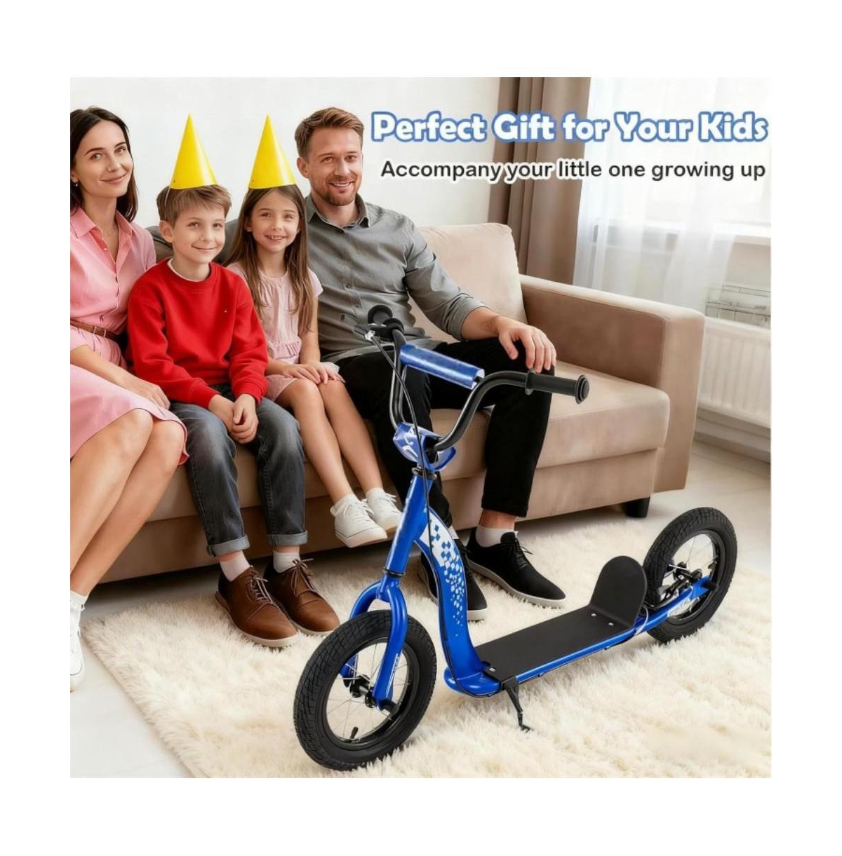 Hongge Youth Kick Scooter with Adjustable Height and Inflatable Wheels