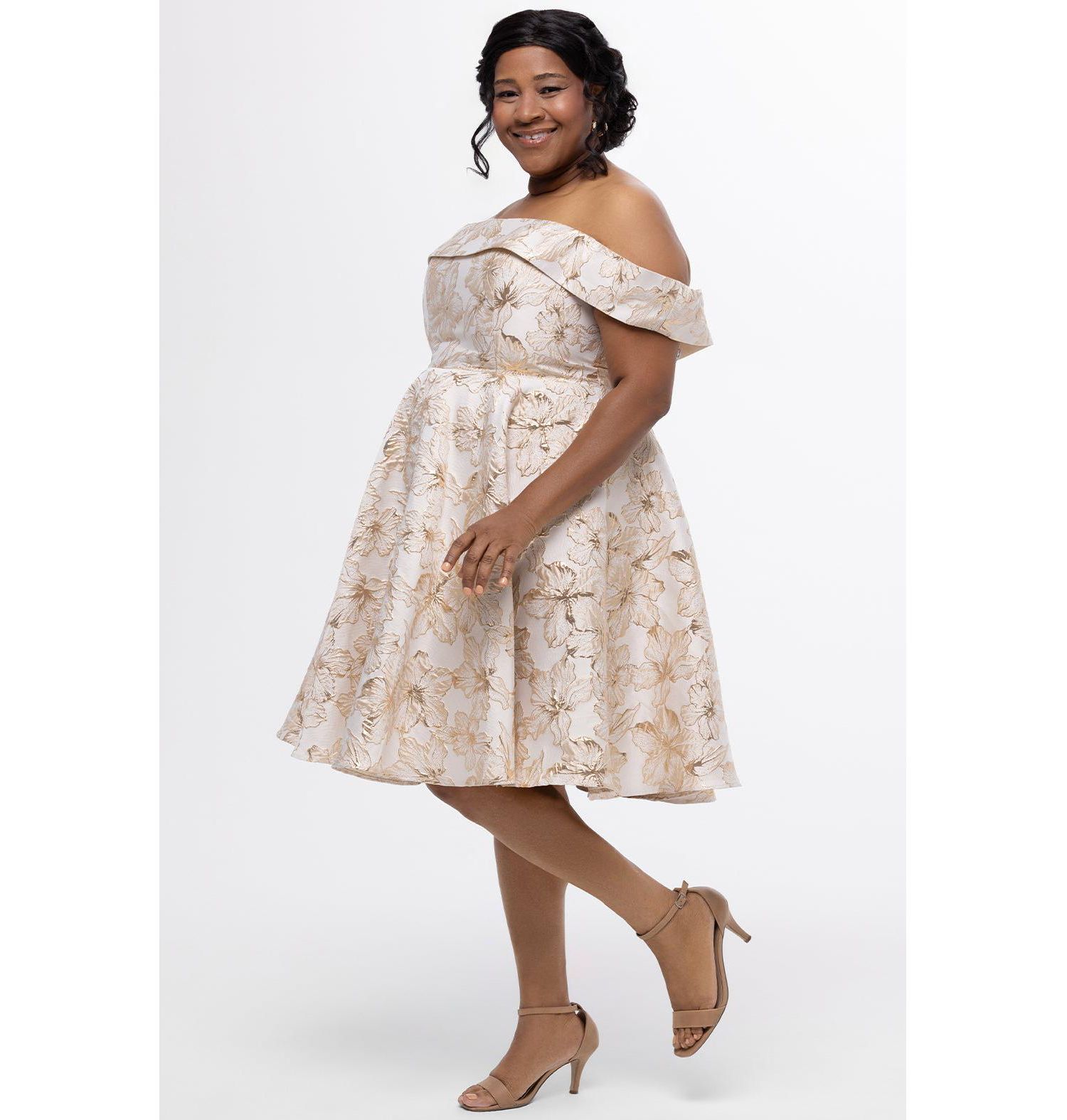 Women's Off-The-Shoulder Brocaade Party Dress
