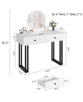 Vanity Desk with Mirror and Lights, Small Makeup Vanity with 2 Drawers, Modern Vanity Organizer with 3 Color Lights