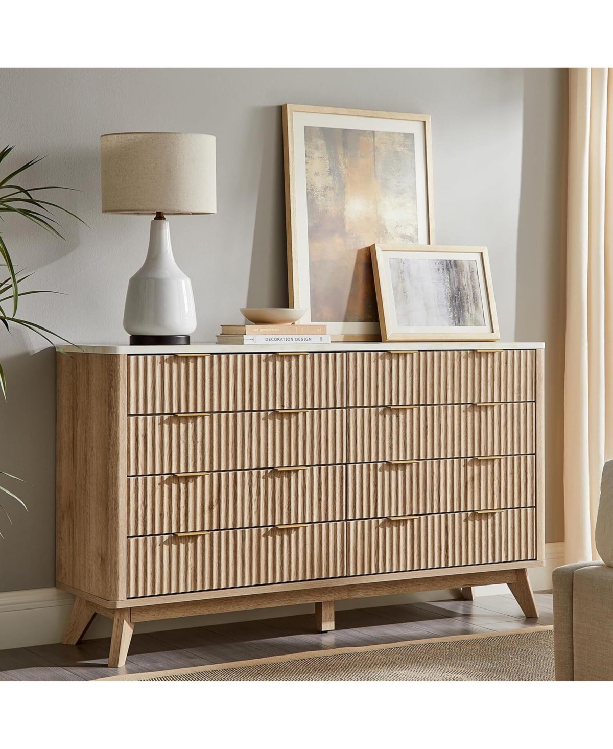 gaomon 54" Fluted 8-Drawer Dresser, Modern Chest w/ Faux Marble Top, Tv Stand & Wood Organizer