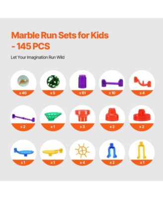 Marble Run Set, 145-Piece STEM Building Track with Glow-in-the-Dark and Glass Marbles for Kids Ages 3
