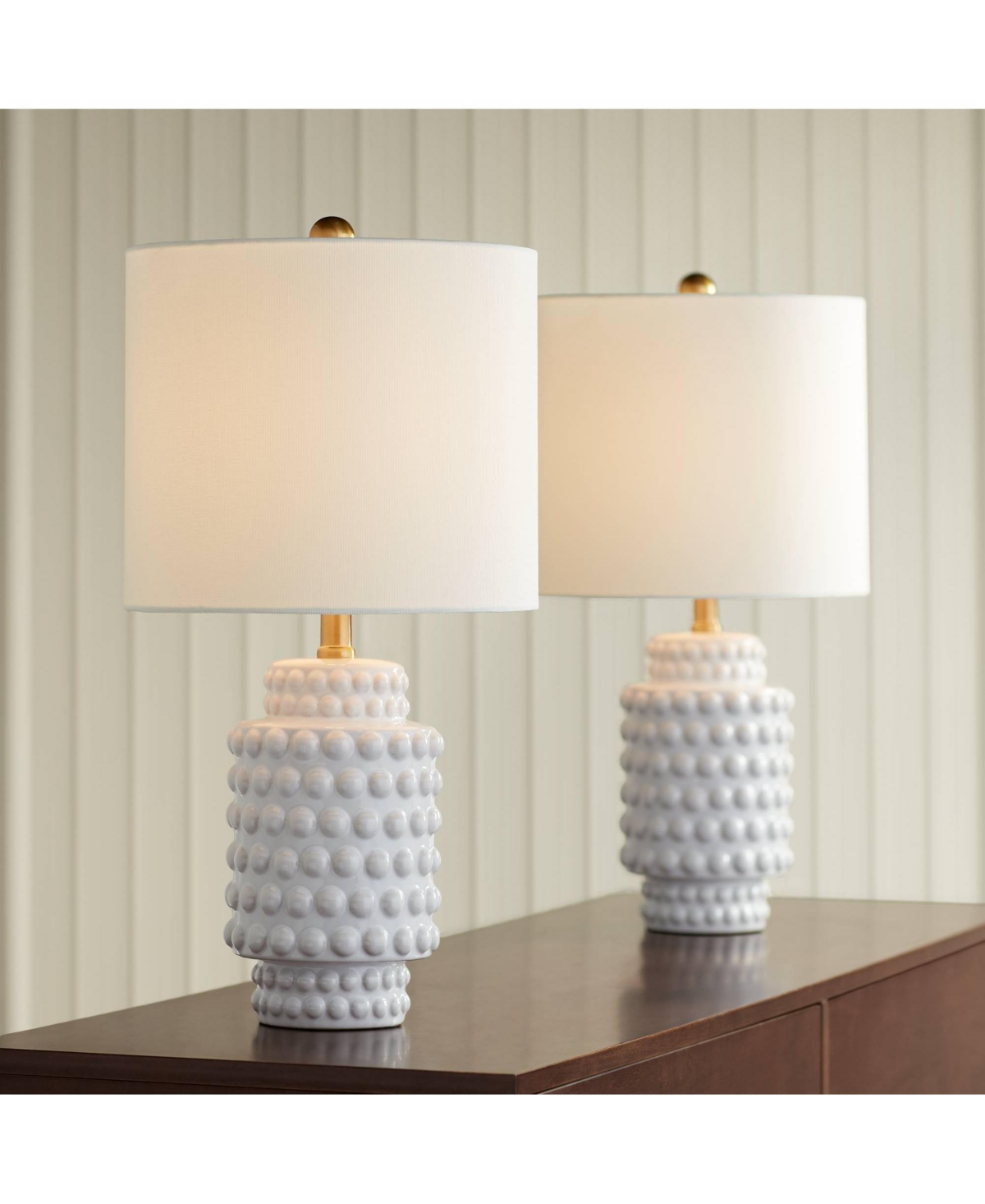 360 Lighting Hobnail 22 1/2" High Small Modern Accent 3-Way Table Lamps Set of 2 White Ceramic Living Room Bedroom Bedside Nightstand