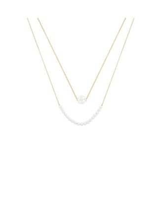 18K Gold Plated Sterling Silver Perfect Pearl Pair Necklace Set Holiday Gift Idea