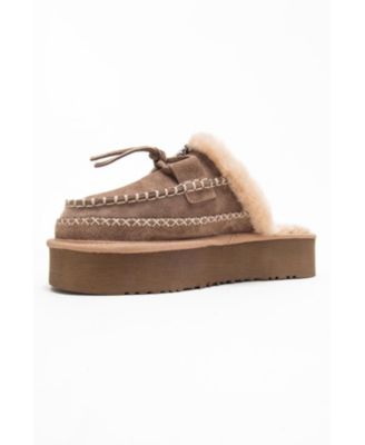Yalina Leather Platform Moccasin Slippers (Women)