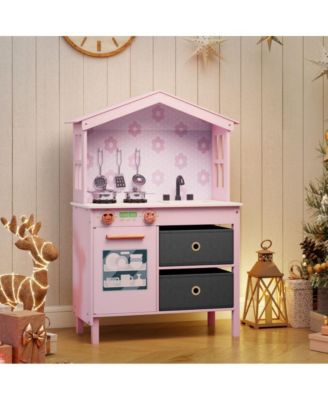 Kids Play Kitchen with Dual Stoves and Turning Knobs