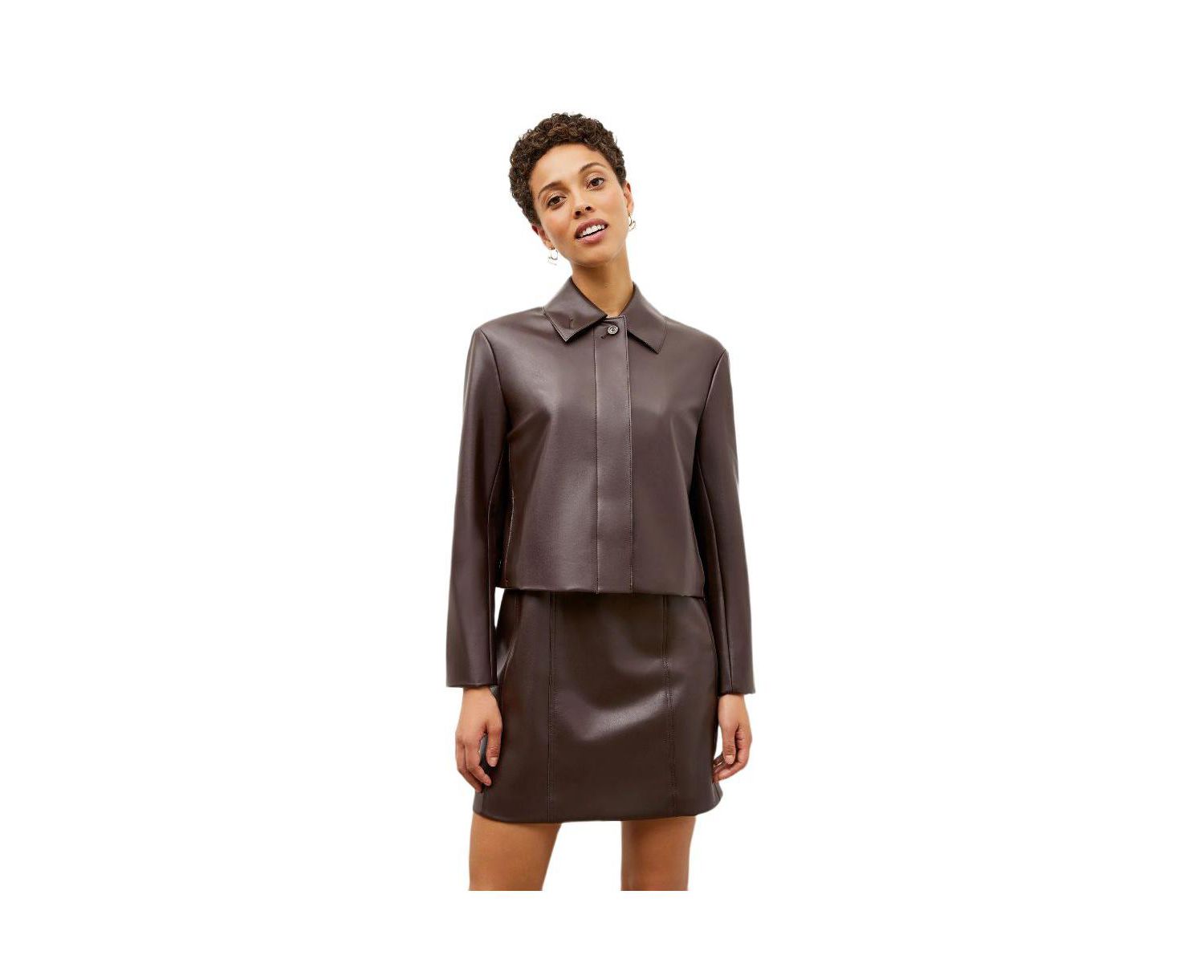 Petite Faux Leather Shift Dress with Princess Seams