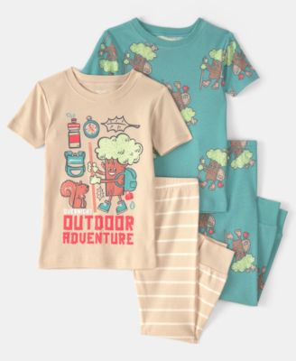 Boys' Toddler 2T-5T Tree and Squirrel Print Top and Pajama Pants, 4-Piece Set