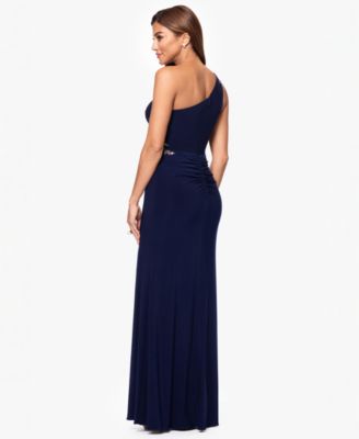 Petite One-Shoulder Applique Ball Gown