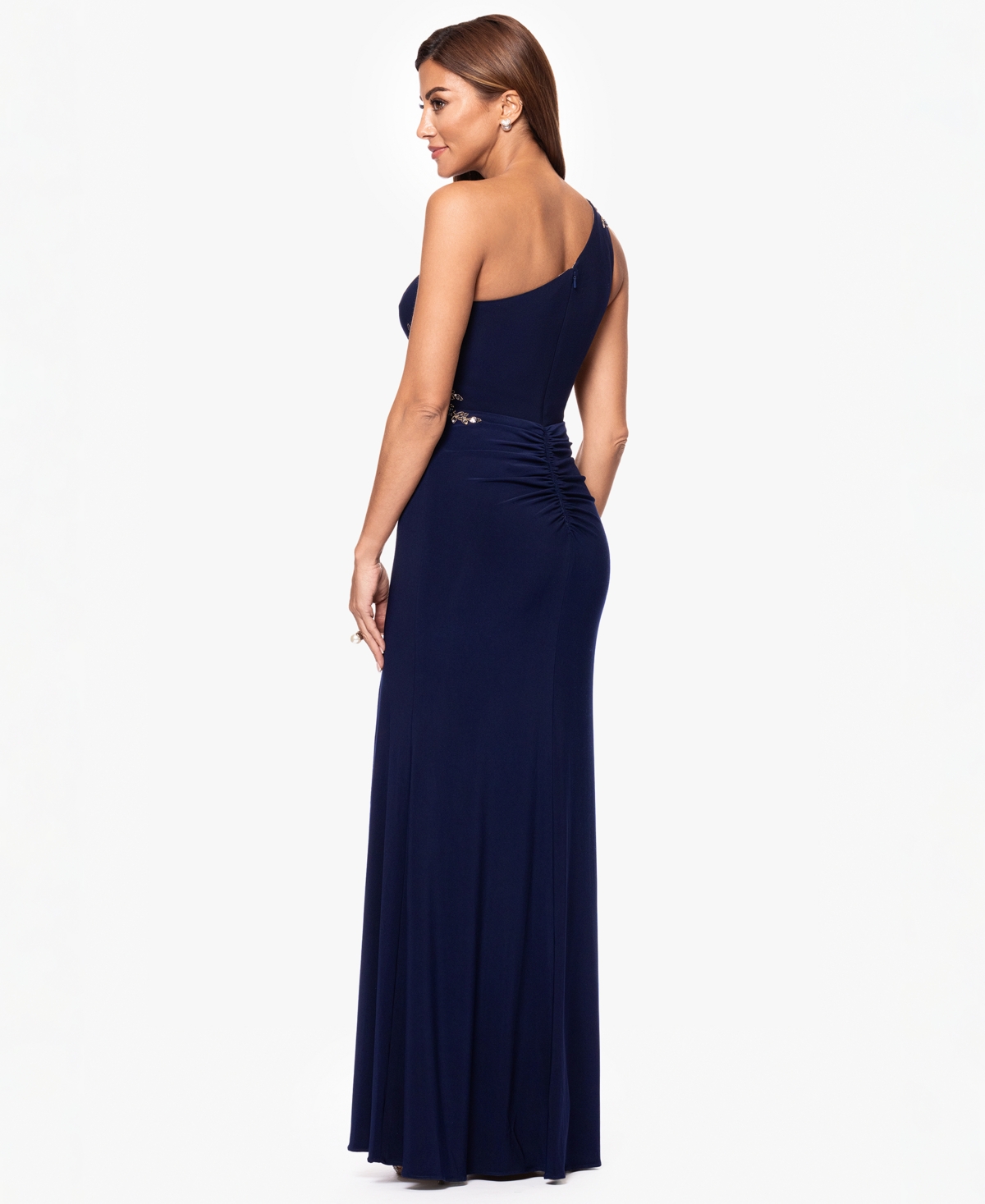 Xscape Petite One-Shoulder Applique Ball Gown