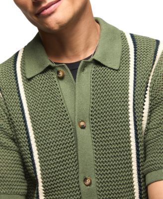 Men's Stripe Button-Front Short-Sleeve Sweater