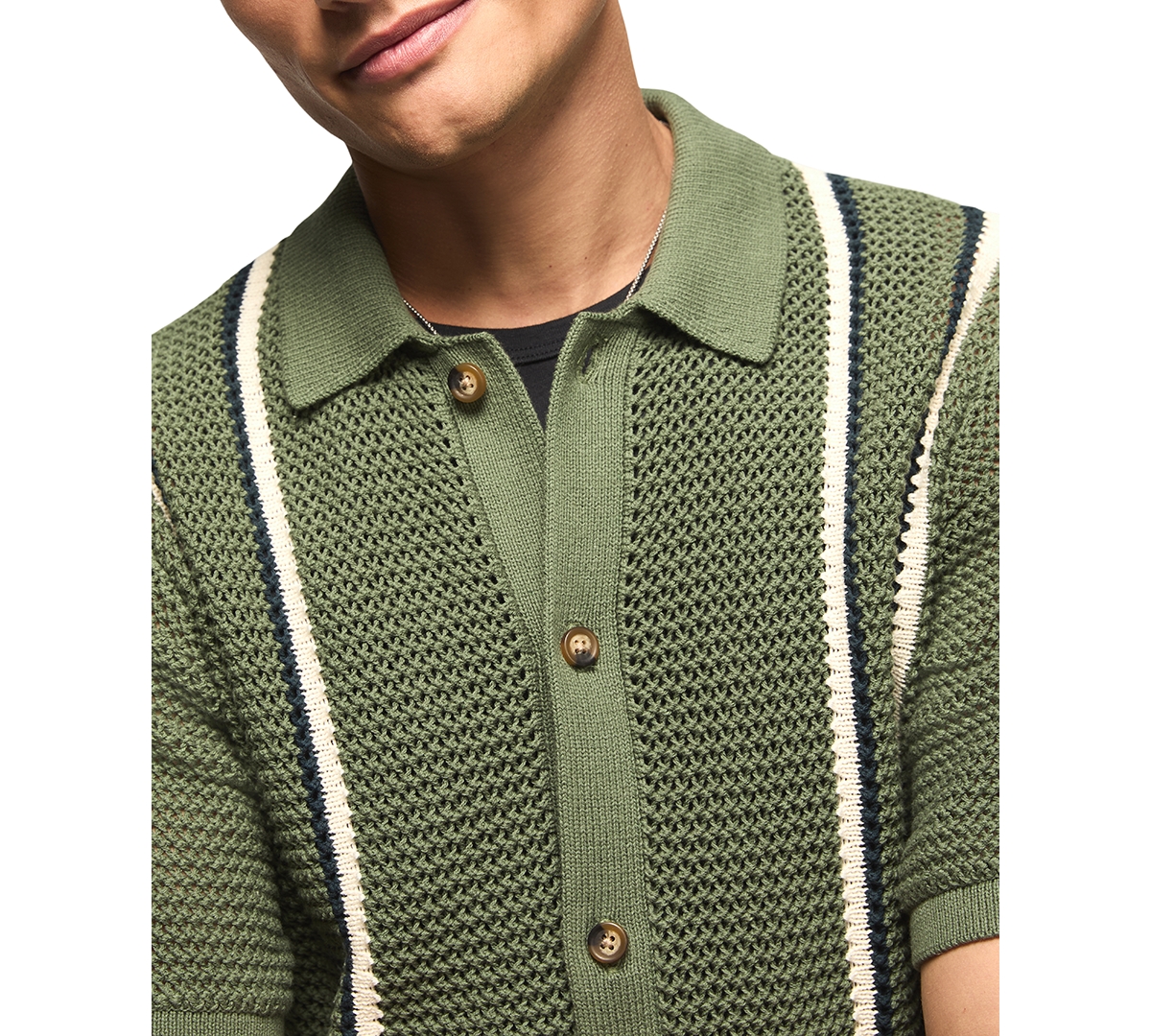 Lucky Brand's Men's Stripe Button-Front Short-Sleeve Sweater