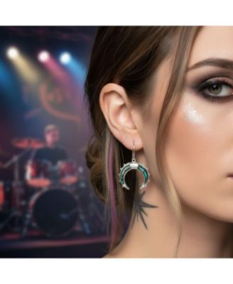 Celestial Rainbow Iridescent Half Crescent Moon Dangle Earrings Sterling Silver