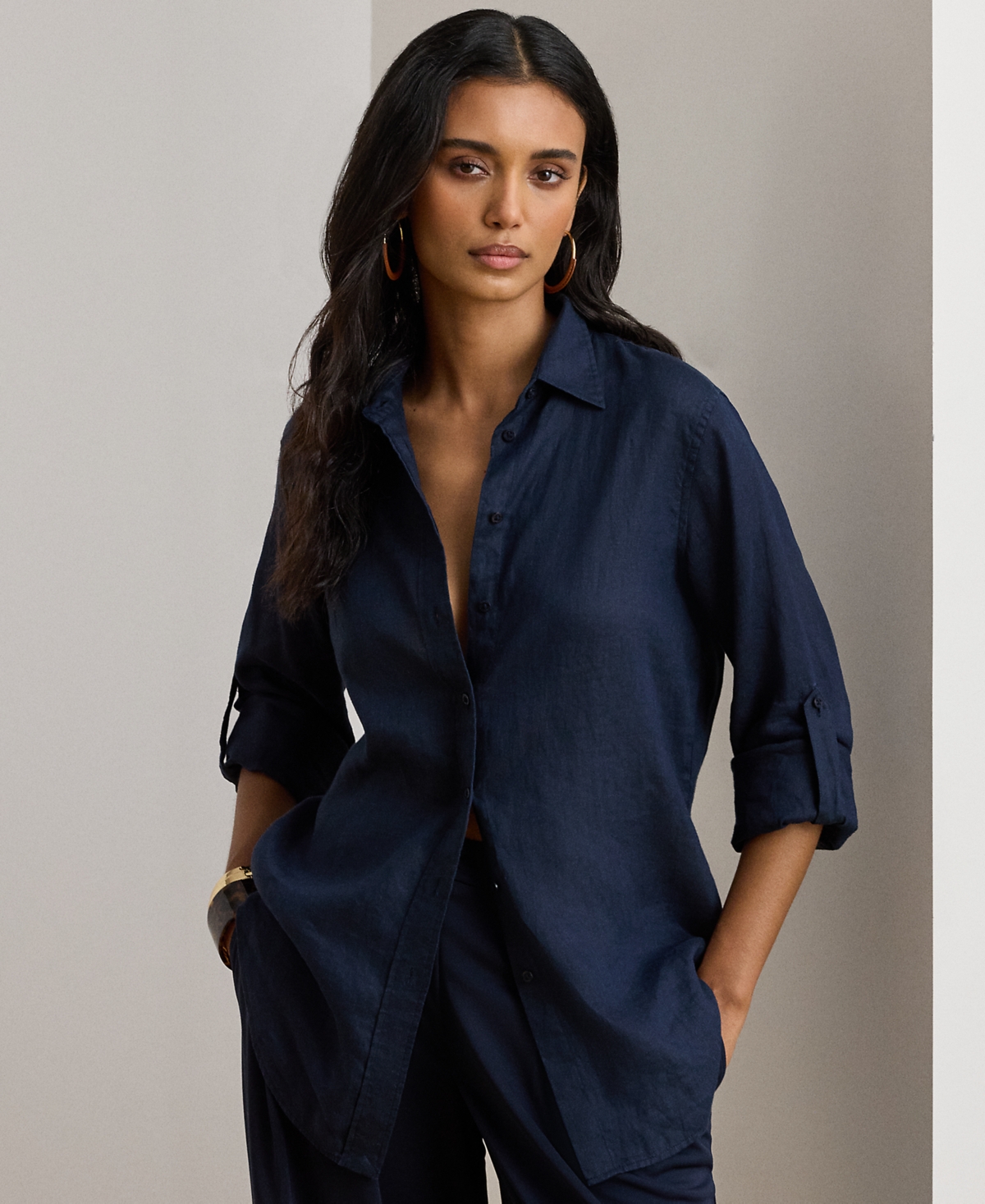 Lauren Ralph Petite 100% Linen Relaxed-Fit Shirt