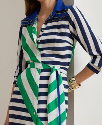 Petite Striped Point Collar Shirt Dress