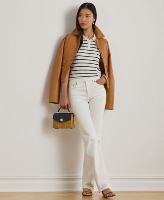 Petite Striped Short-Sleeve Polo Sweater