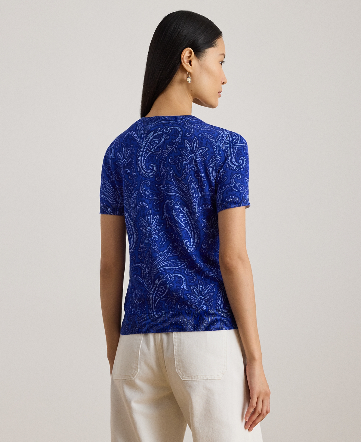 Lauren Ralph Petite Paisley Short-Sleeve Sweater