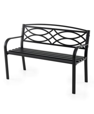 Outdoor Bench 45.5" Patio Garden Bench with Backrest Curved Armrests for Backyard