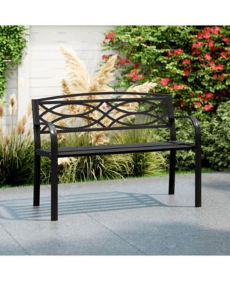 Outdoor Bench 45.5" Patio Garden Bench with Backrest Curved Armrests for Backyard