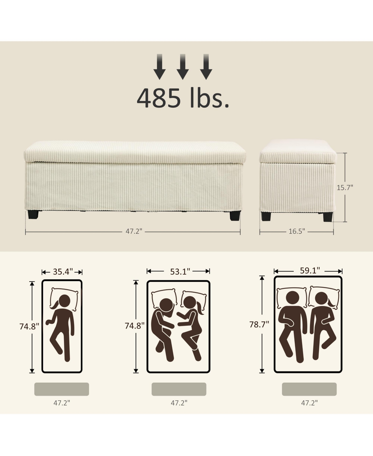 Homcom 47 Inches Storage Ottoman Bench, Foot Rest with Removable Lid