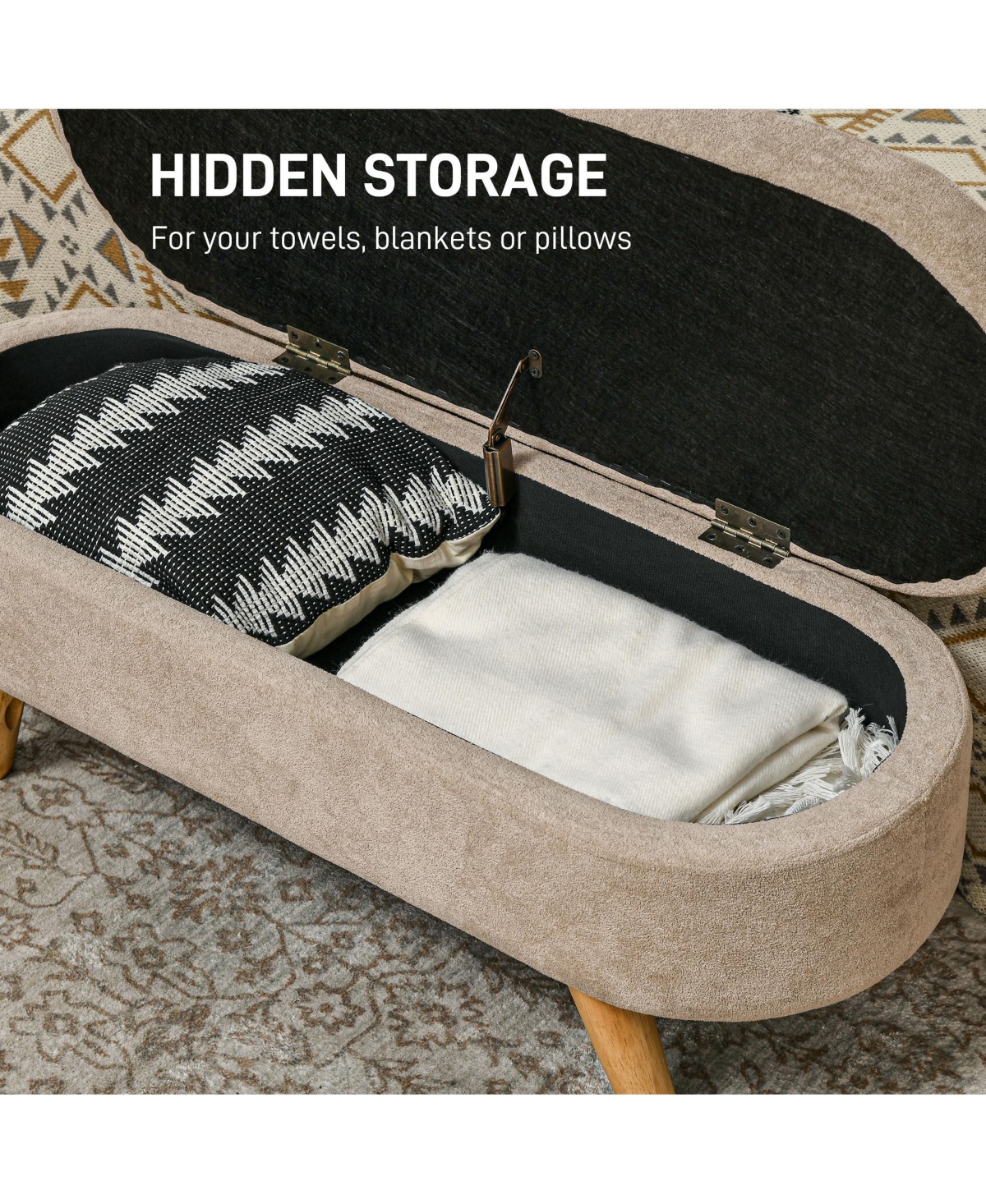 Homcom Storage Ottoman Bench, 43.3" Upholste End of Bed Bench,