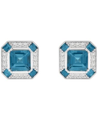 Lab Grown White Sapphire (1/4 ct. t.w.) and London Blue Topaz (3-1/3 ct. t.w.) Square Earrings in Sterling Silver