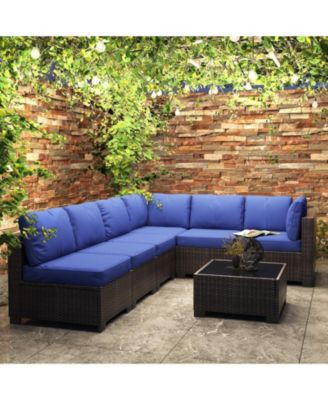 7-Piece Outdoor Rattan Patio Furniture Set with Detachable Cushions and Glass Top Table