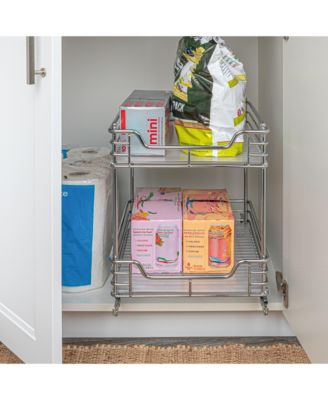 Glidez 14.25" W Steel Pull-Out Storage Organizer, 2-Tier Design, Chrome
