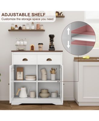 Farmhouse White Buffet Cabinet with Storage, Kitchen Sideboard with 2 Doors and 2 Drawers