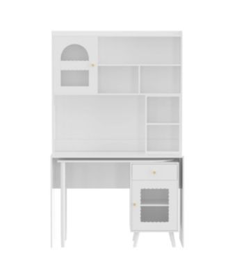 Computer Desk with Rotating Desktop, Storage Drawer & Cabinets