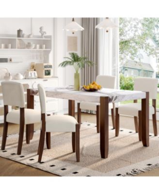 Modern Faux Marble Dining Table with Wood Legs