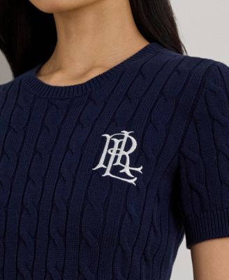 Women's Cable-Knit Short-Sleeve Embroidered Sweater